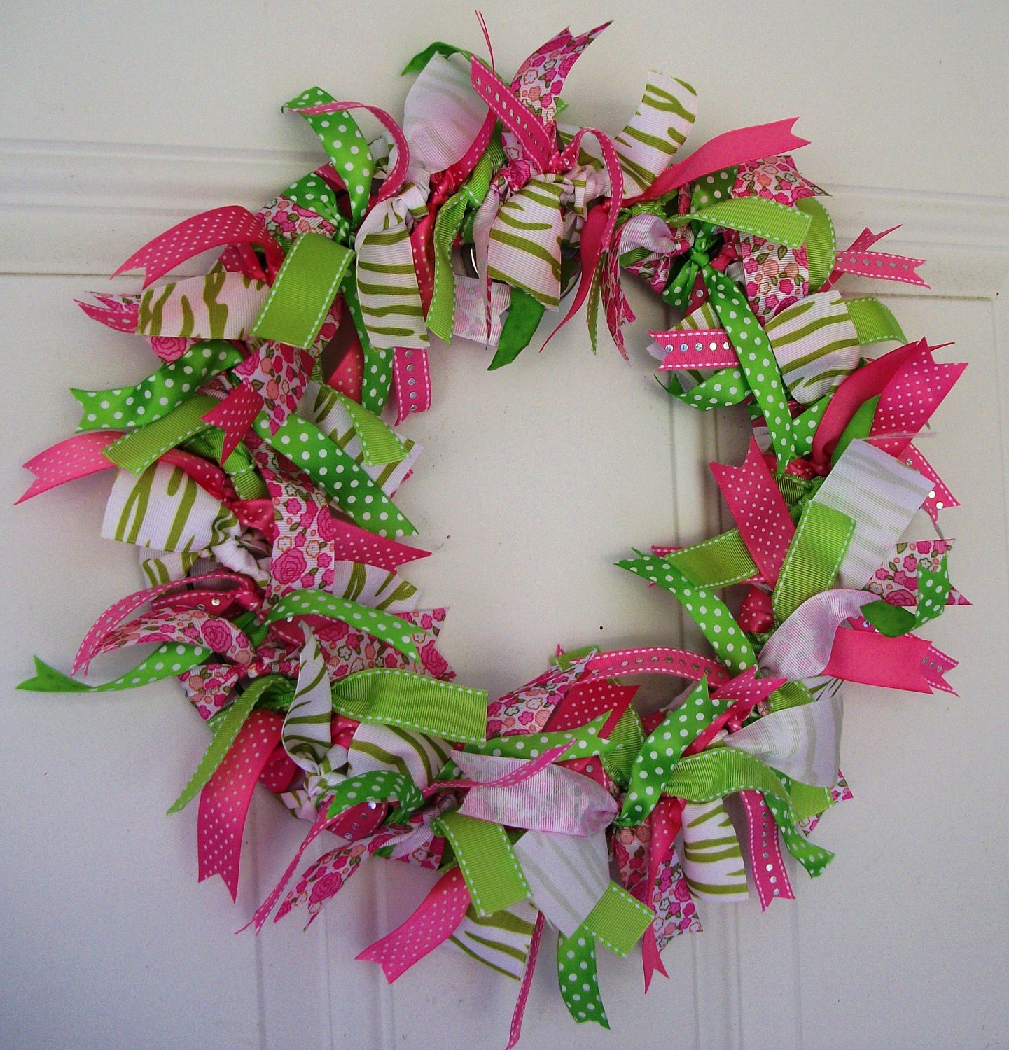 Ribbon Wreath - Pink and Green