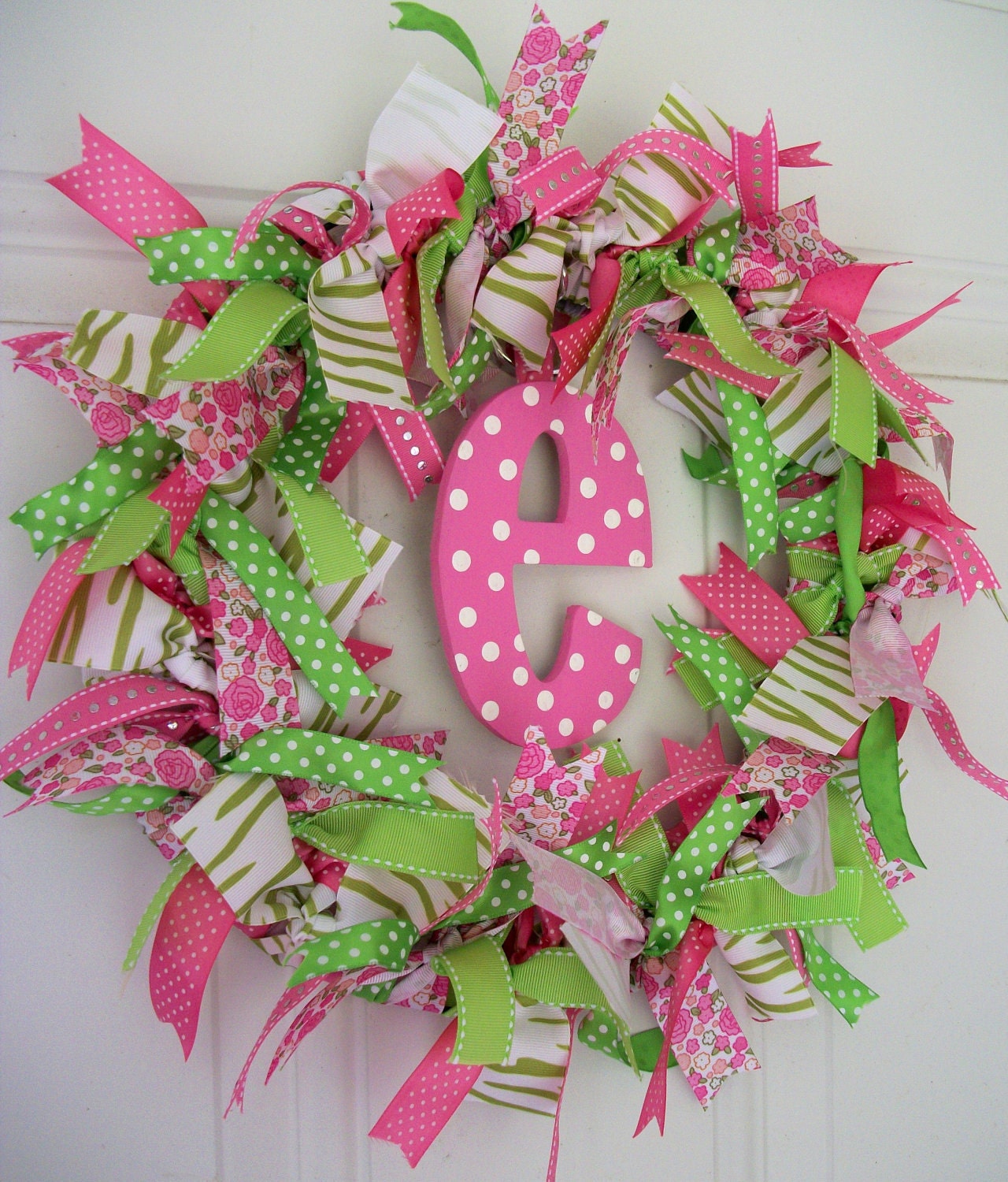 Ribbon Wreath - Pink and Green