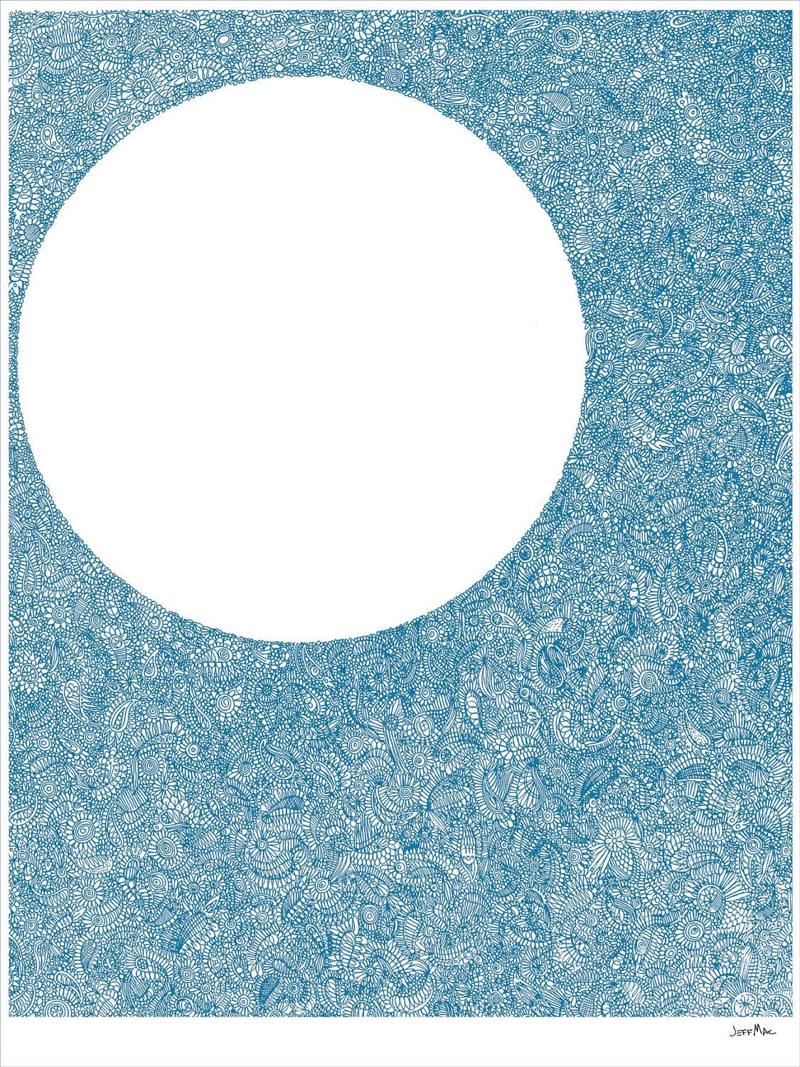 Paisley Circle Print 18x24 blue white unframed