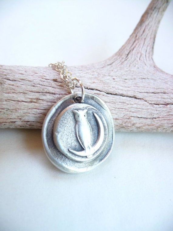 Owl moon wax seal pendant made from recycled silver, custom made to order