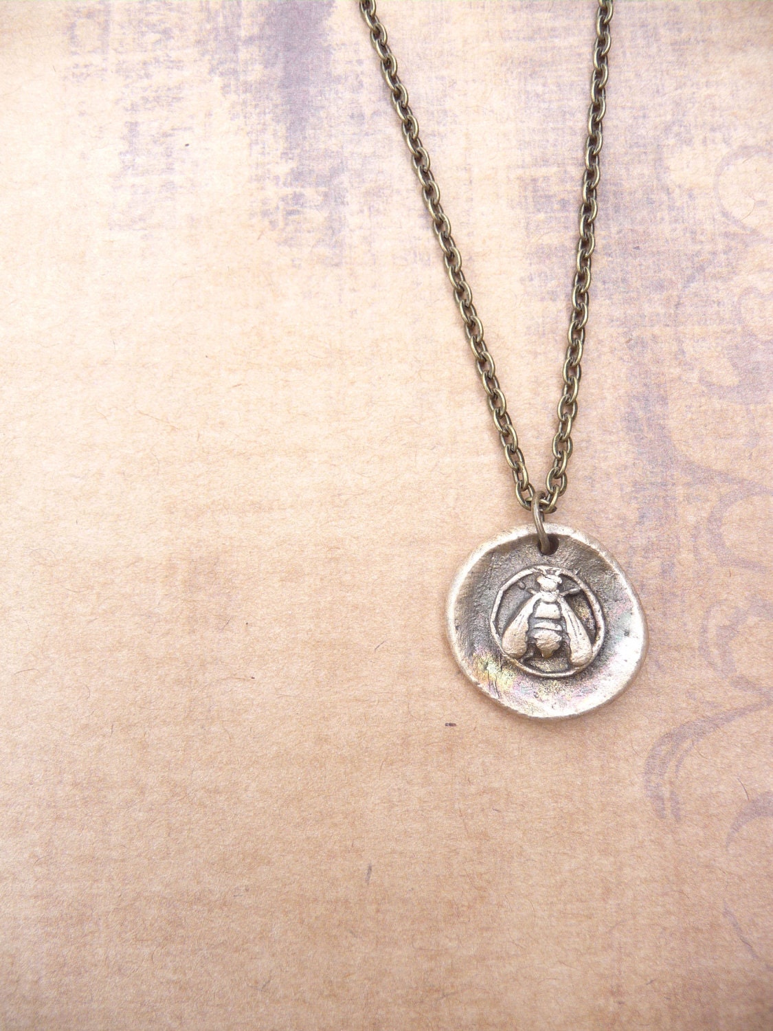 Bee wax seal pendant necklace made in bronze