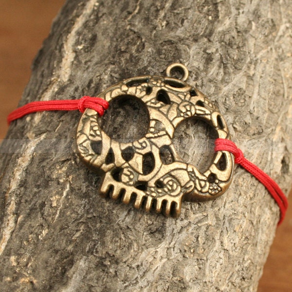 Adjustable vintage style skull bracelet, antique bronze skull bracelet for gifts