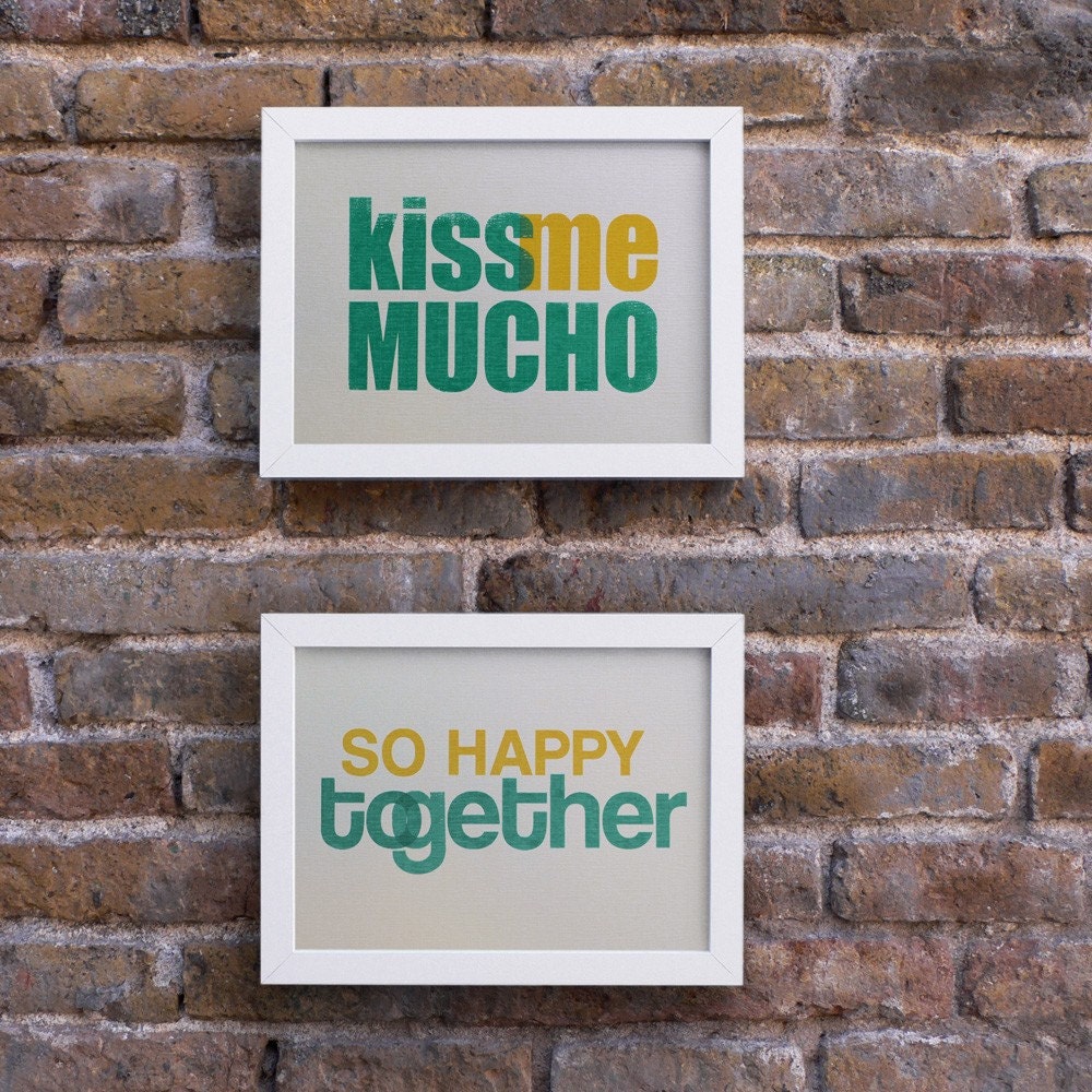 Kiss me mucho / So happy together. Valentines Day. 2 Screenprints, 5.8 x 8.3 (A5)