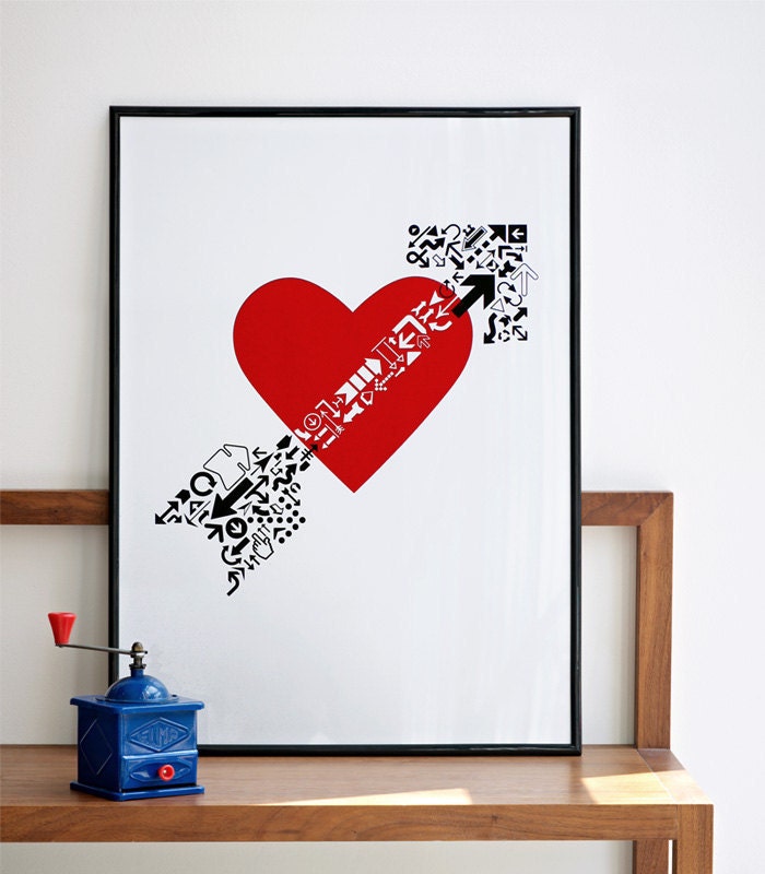 Cupid. Valentine red & black. BIG Screenprint 19.7 x 27.6
