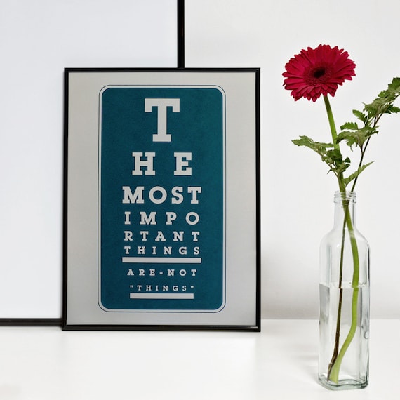 The most important things are not things. Dark teal screenprint 11.7 x 16.5 (A3)