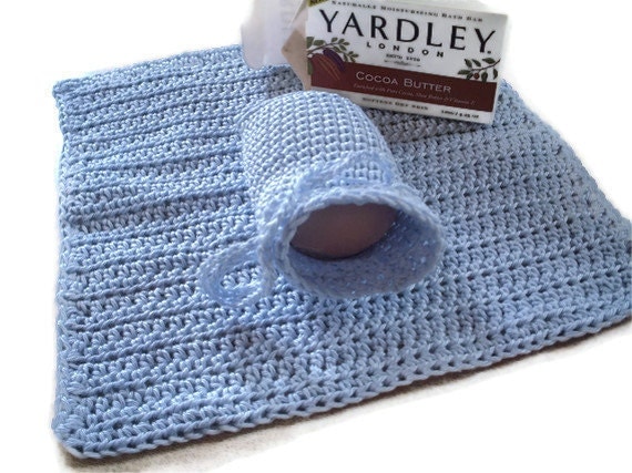 Crochet Cotton Wash Set & Soap in Pale Blue