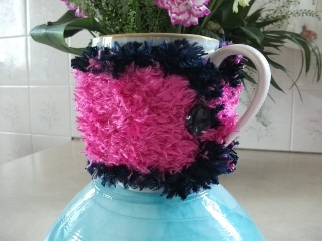 SALE Fun Mug Cosy - Vivid Pink & Navy Dining Accessories, Kitchen, Office, Gift,