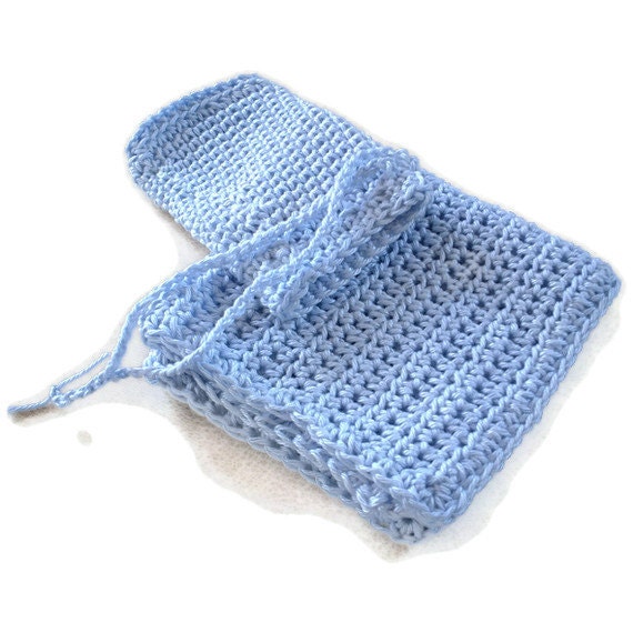 Crochet Cotton Wash Set & Soap in Pale Blue