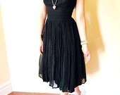 Vintage 50s 60s Black Chiffon Rhinestone Tulle Party Dress Small S XS