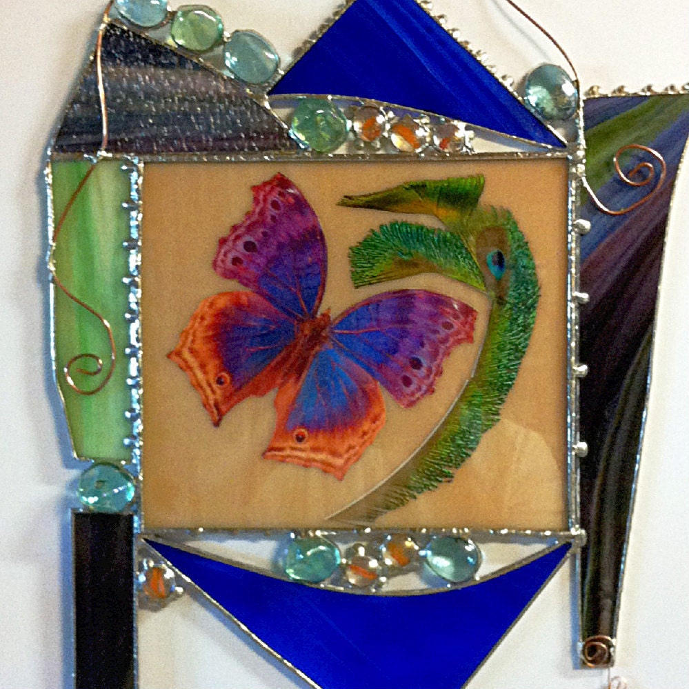 Reserved Custom Stained Glass Butterfly Peacock Feathers Florida Etsy Street Team Challenge