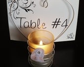 Wire Heart Wedding Reception Centerpiece Candle Holder, Glass Votive Holder, Table Name Card, Decoration for Special Event, White Flower