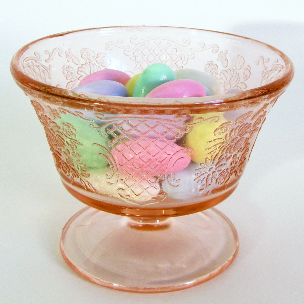 Pink Depression Glass Sherbet Footed Dish by MyVintageBluebird