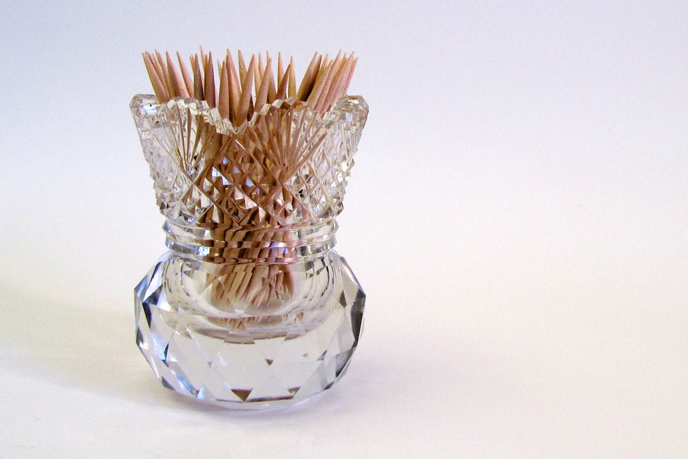 Vintage Cut Glass Toothpick Holder by MyVintageBluebird on Etsy