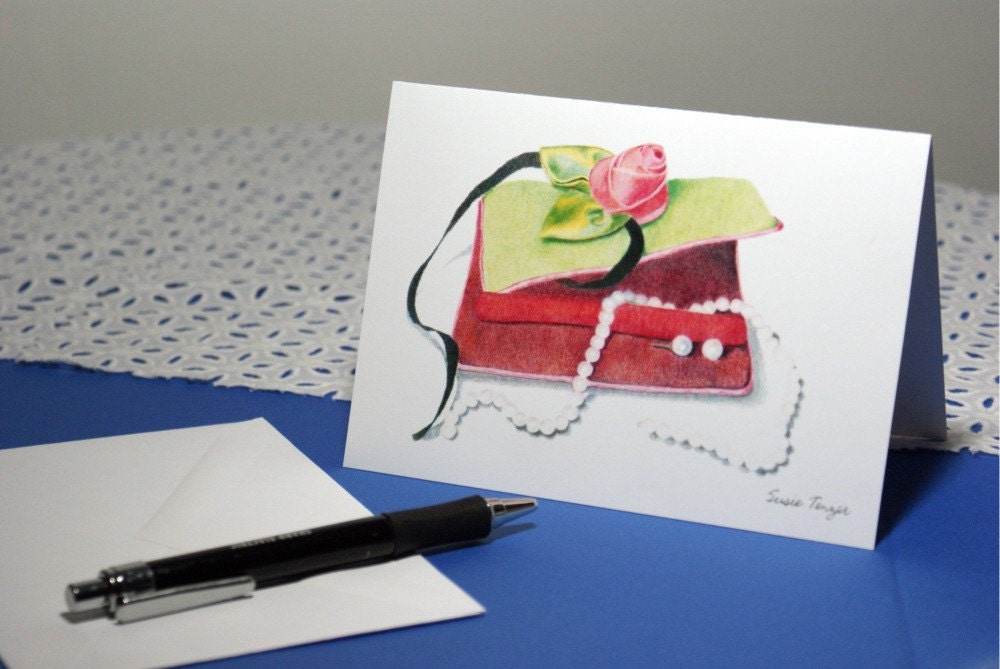 Three Note Cards Pink Rose Print