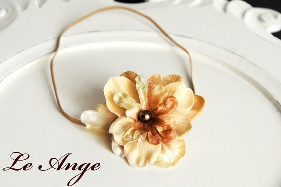 Buy 3, Get 1 Free-Tropical Antique Golden Brown Flower with Pearl Center Headband