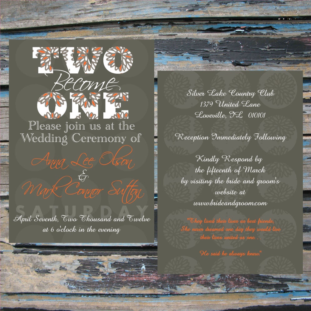 Two Become One Color Coordinated Wedding Invitation Digital File OR Prints on FRONT and BACK - LiveBrightDesigns Two Become One Color Coordinated Wedding Invitation Digital File OR Prints on FRONT and BACK - LiveBrightDesigns