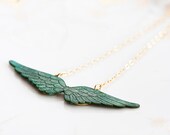 Angel Wings Necklace Verdigris Patina Wings Jewelry Rustic Shabby Green Wing Charm Patina Jewellery - N200