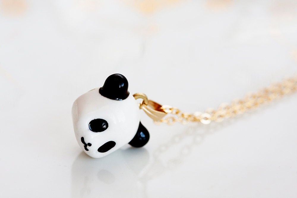 Little Panda Necklace Black and White Resin Panda Kawaii Necklace Cute Girl Jewelry For Panda Lover - N202