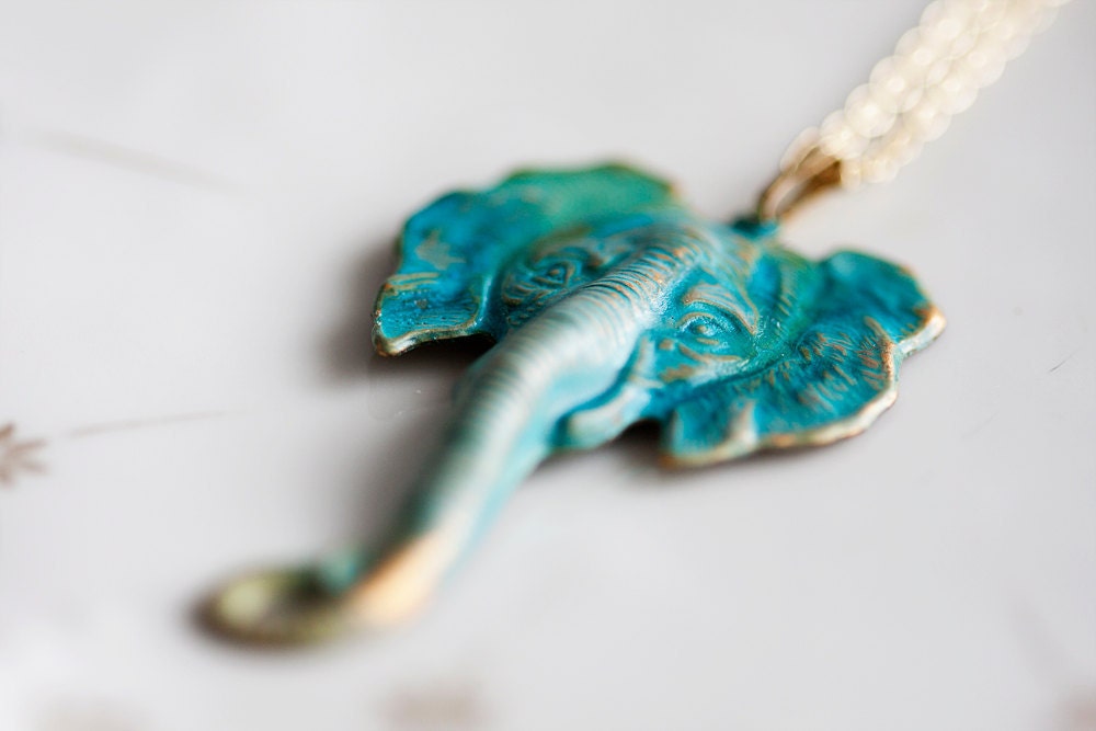 Patina Elephant Necklace Verdigris Elephant Patina Jewelry Animal Pendant - N148