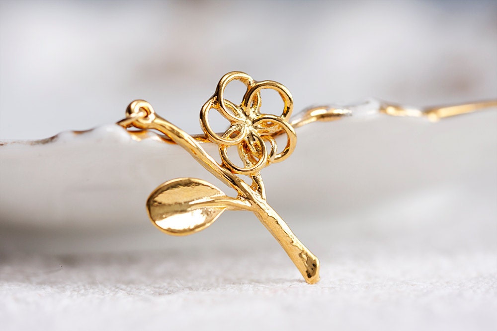 Gold Flower Necklace Flower Branch Necklace Flower Twig Necklace - N111
