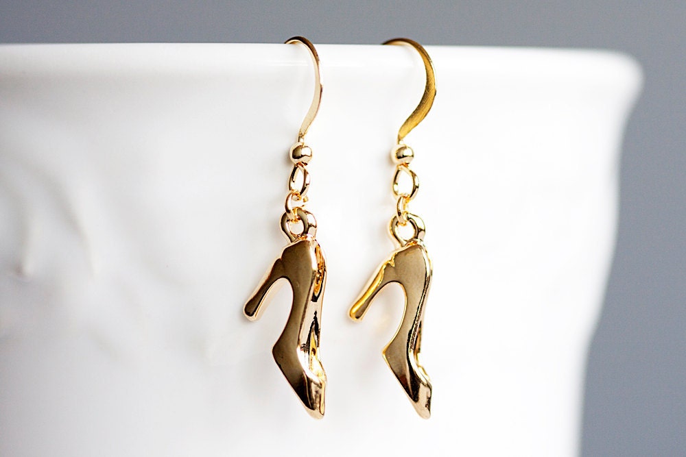 High Heel Shoe Earrings High Heels Earrings Miniature Barbie Shoe Charms Gold Shoe Jewelry - E045