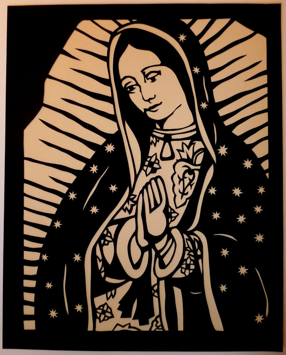 Our Lady of Guadalupe Hand Cut Paper Cut - 8x10