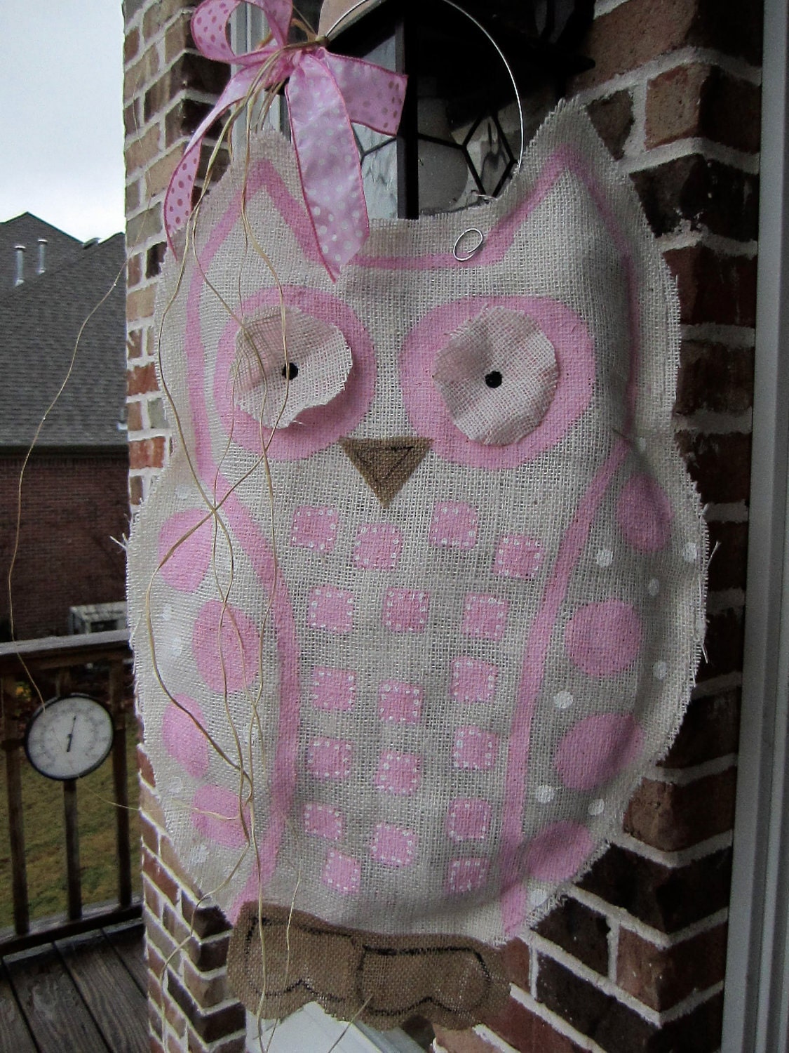 Owl Burlap Door Hanger Door Decoration Pink and White Baby Girl