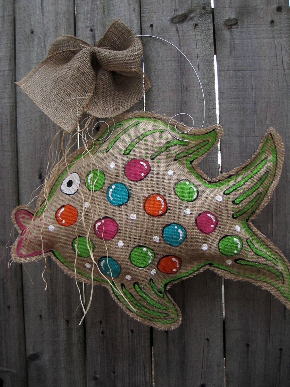 Burlap Fish Door Hanger with Polka Dots