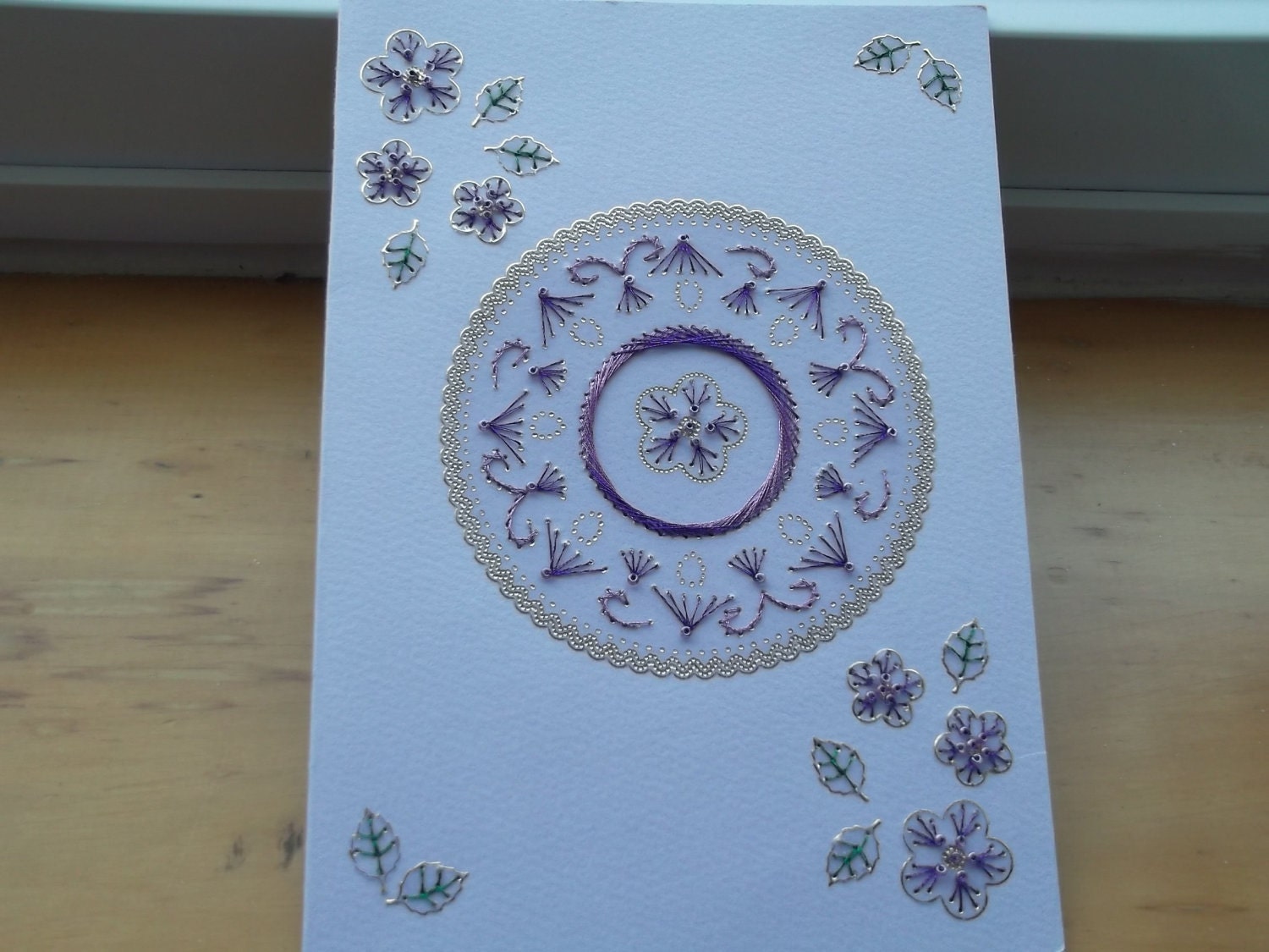 Handmade Blank Embriodery and Bead Greeting Card