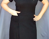 Vintage 1950s Rockabilly Black Dress with bead trim - Size - Large