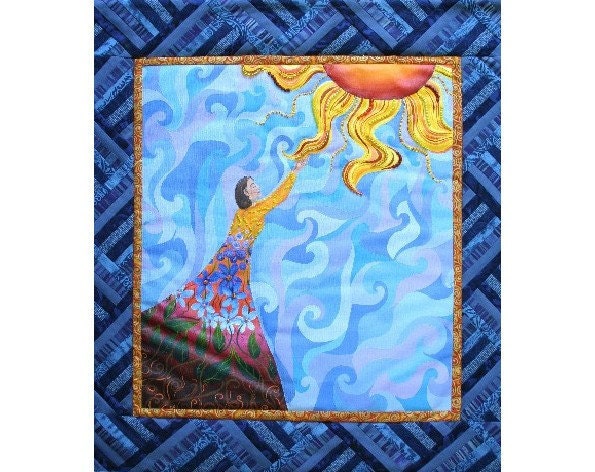 Original Acrylic Painting with Hand Beading and Quilted Frame - The Dawn
