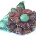 Barrette Fabric Flower Leaves - Beaded Chocolate Mint Fiber Art