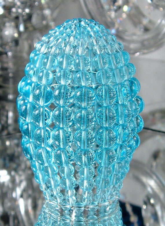 Small Aqua Pressed Glass Chandelier Beaded Bulb by Atelier3059