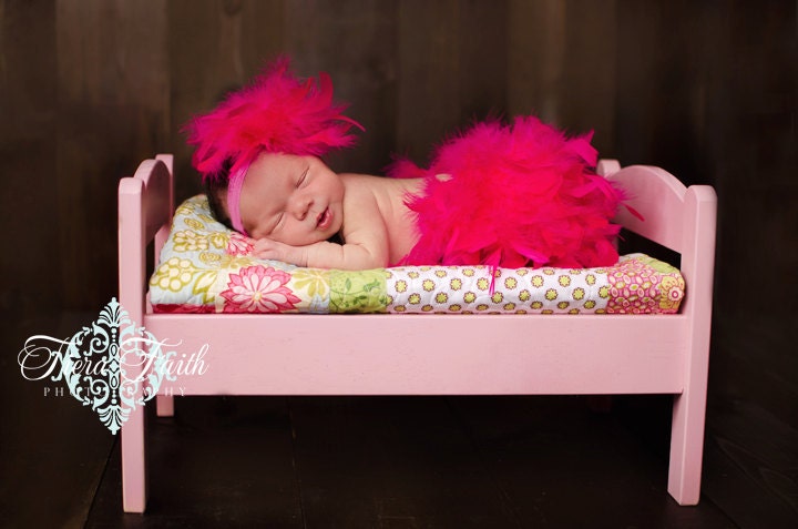 Hot Pink Feather Couture Diaper Cover Bloomer & Headband Fabulous Spring, Summer, Birthday, Cake Smash or New Baby Photo Session Prop