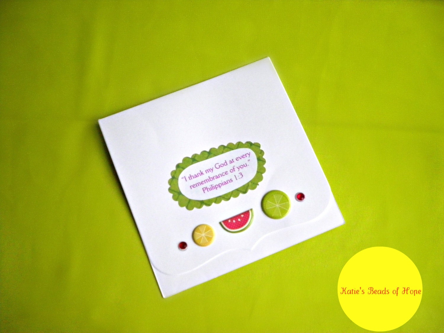 SALE - Fruity Hand Made Greeting Cards - Bible Verse -Set of 3- Envelopes included-
