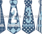 Monthly Onesie Stickers Baby Boy Necktie Neck Tie Mixed Blues All Different - UNCUT - 1 - 12 Months Plus Just Born - Gift