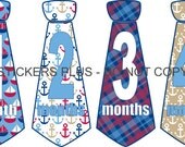 Monthly Onesie Stickers Boy Necktie Neck Tie Nautical Sailor Boat Anchor Plaid UNCUT 1-12 Months Plus Just Born - Gift