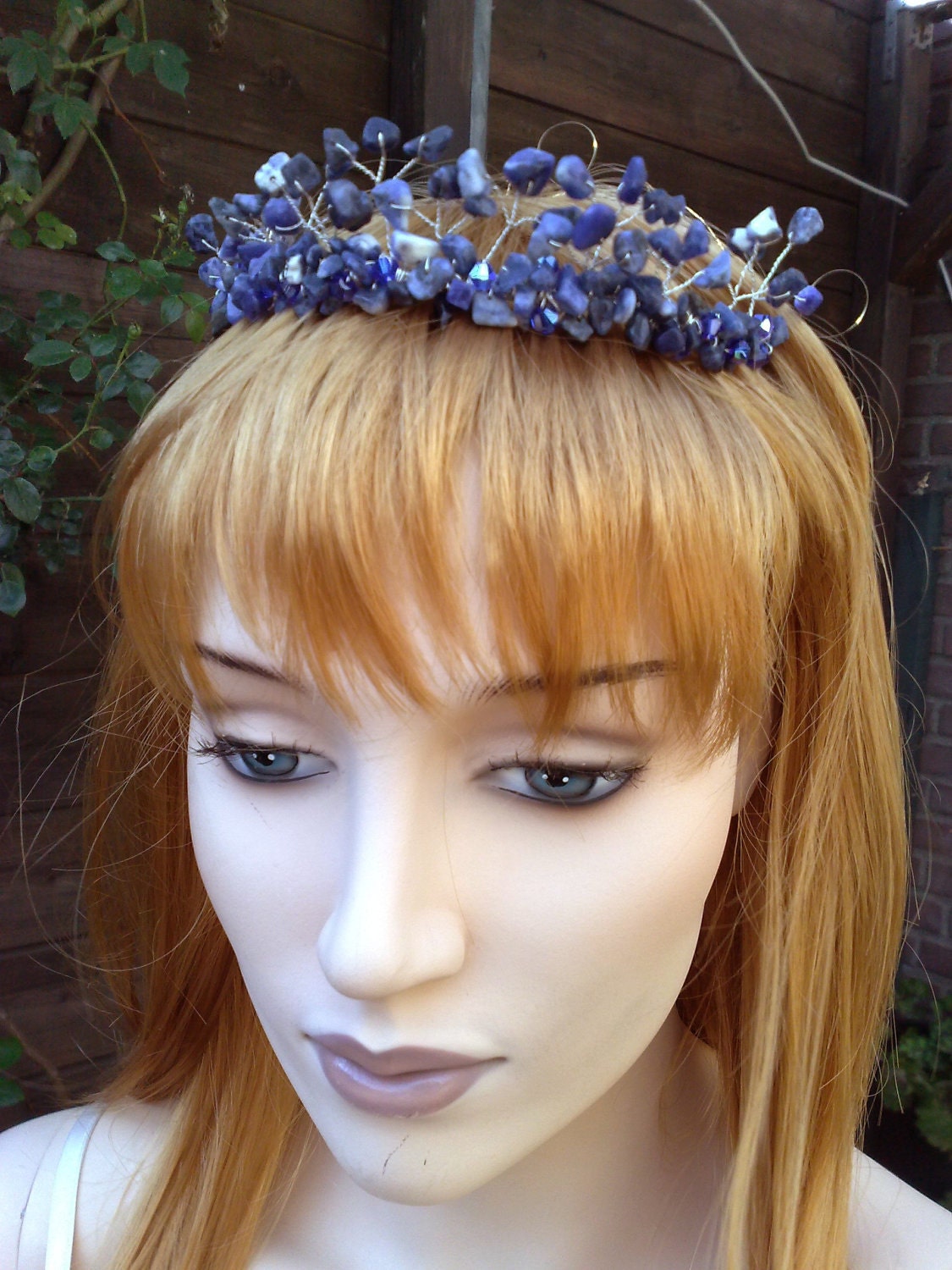 Mesopotamian Princess Bridal Tiara Circlet or Bun Wrap of Semi Precoius Gemstone Lapis Lazuli Chips