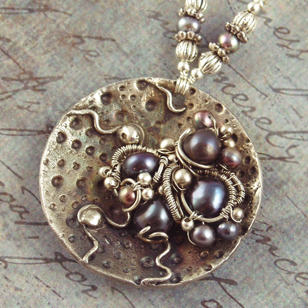 Peacock Purple Freshwater Pearl, Fine Sterling Silver Necklace (Queen)