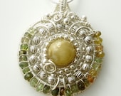 Yellow Aquamarine, Tourmaline and Sterling Silver Sculpted Necklace