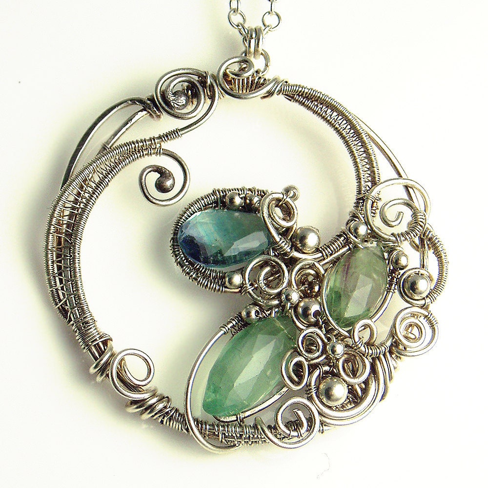 Rainbow Fluorite and Silver Sculpted Necklace Gemstone Circle