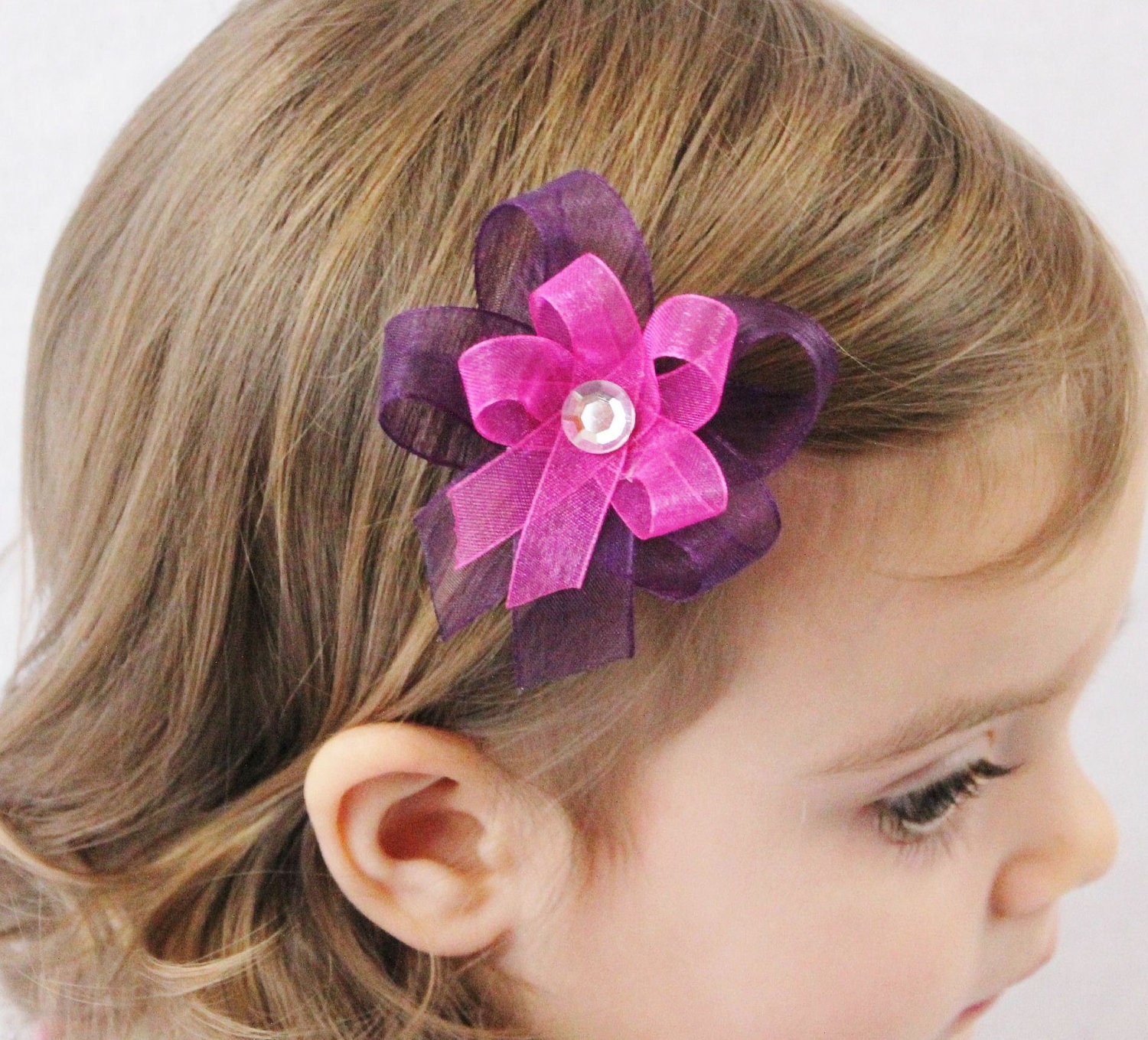 Pink and Purple Hair Bow - Girls Hair Bow - Hot Pink Purple Baby Hair Bow
