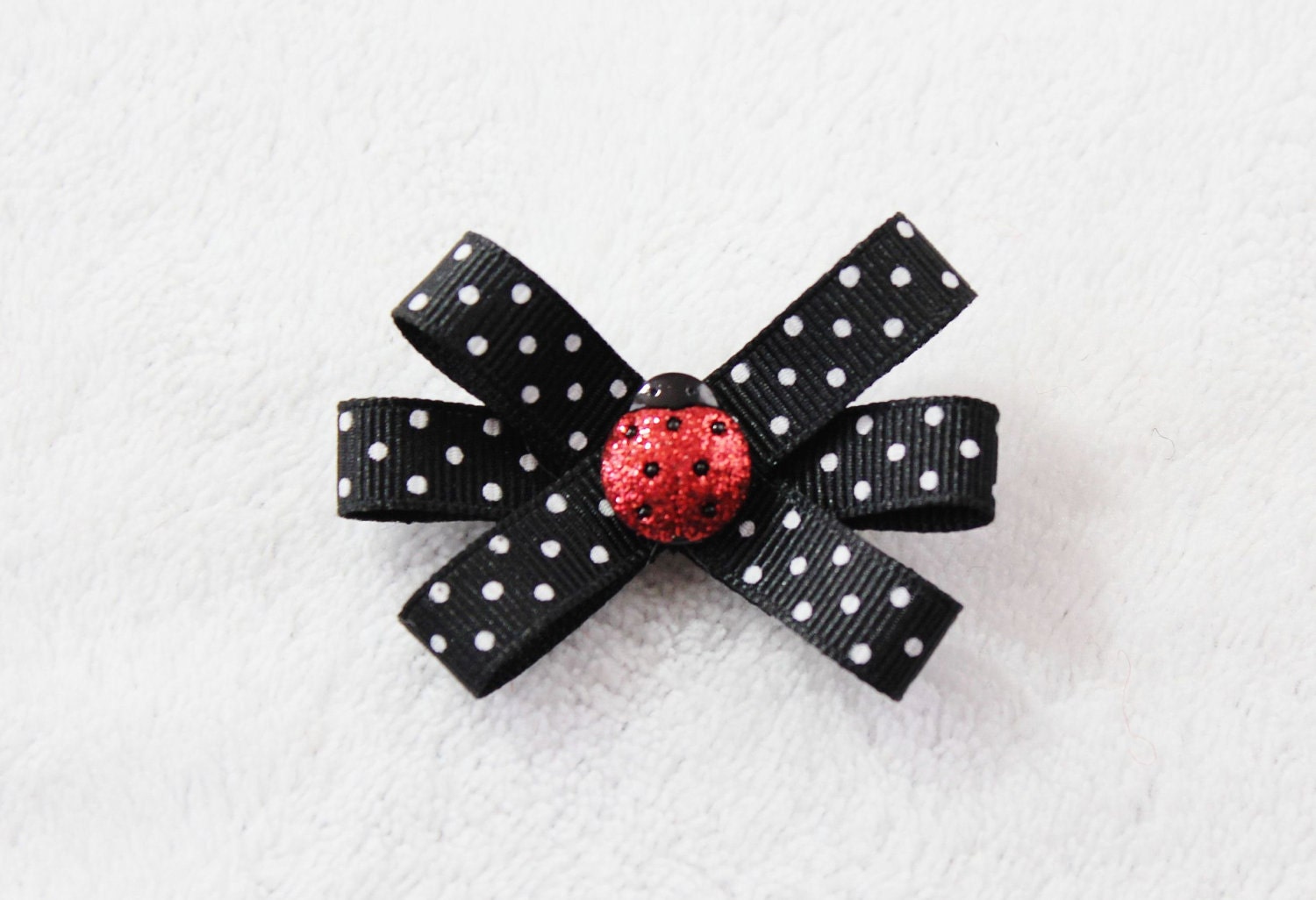 Ladybug Hair Bow - Black White Red Ladybug Bow - Hair Clip for Toddler Girl