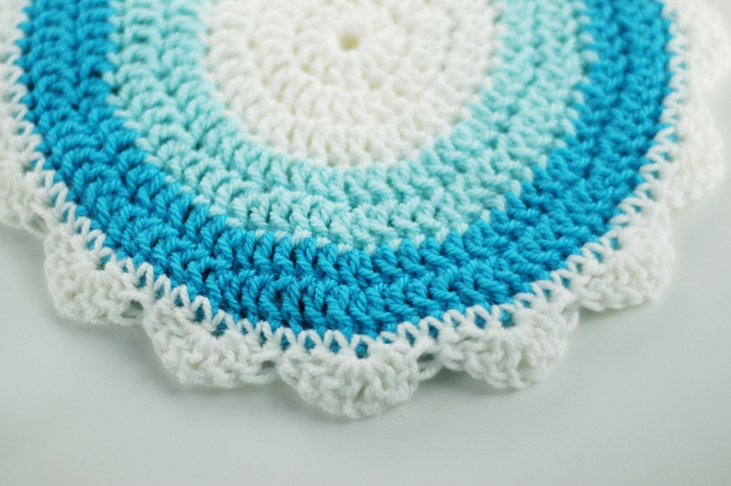 Vintage inspired pot holder, crochet housewares, blue and white cozy