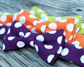 Boys Bow Tie in Lime Green White Dot, Orange White Dot Pattern, or Purple White Dot Pattern