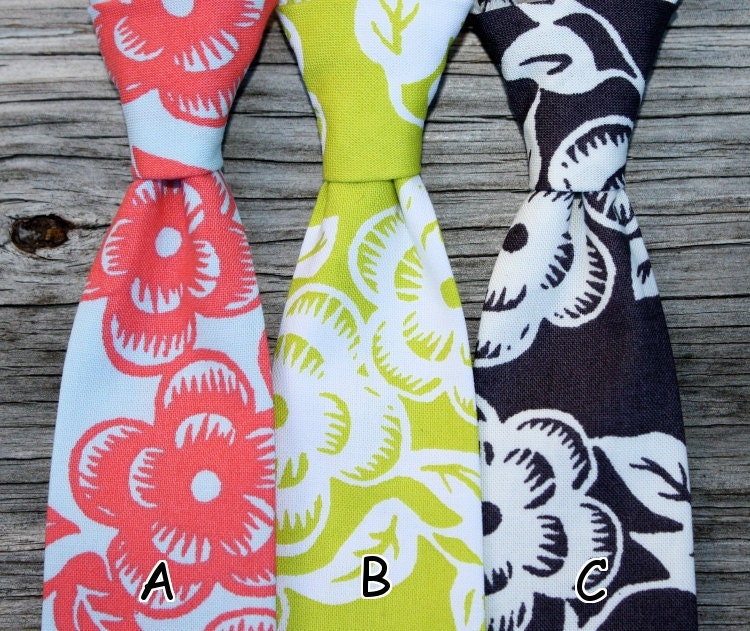 Boys Floral Tie - Coral Tie -- Charcoal Gray Tie