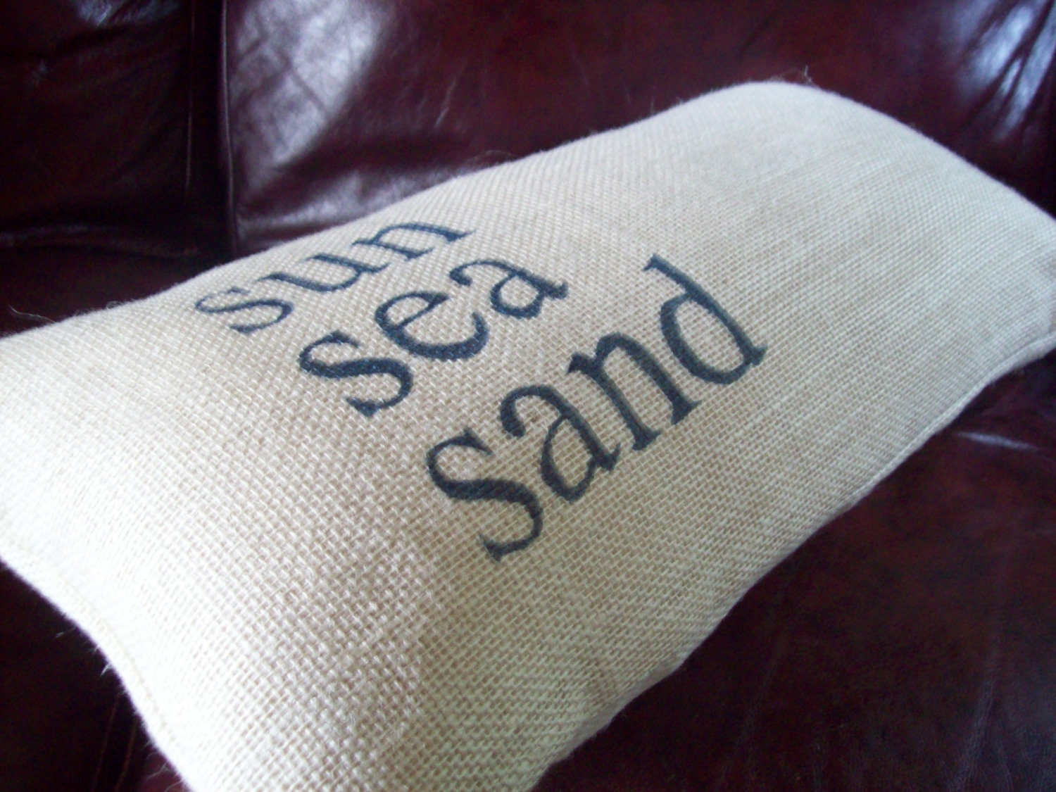 Burlap Pillow Cover 12 x 24 - sun, sea, sand - Beach Pillow Cover - Decorative Pillow Cover - Coastal Pillow - More Colors Available