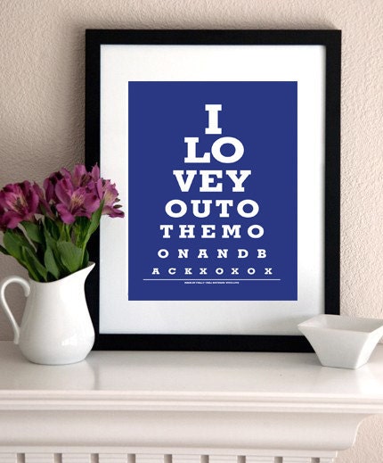 Kids Room wall art decor Eye Chart Print "I Love You to the Moon and Back" (dark blue)- Eye Exam Chart Print