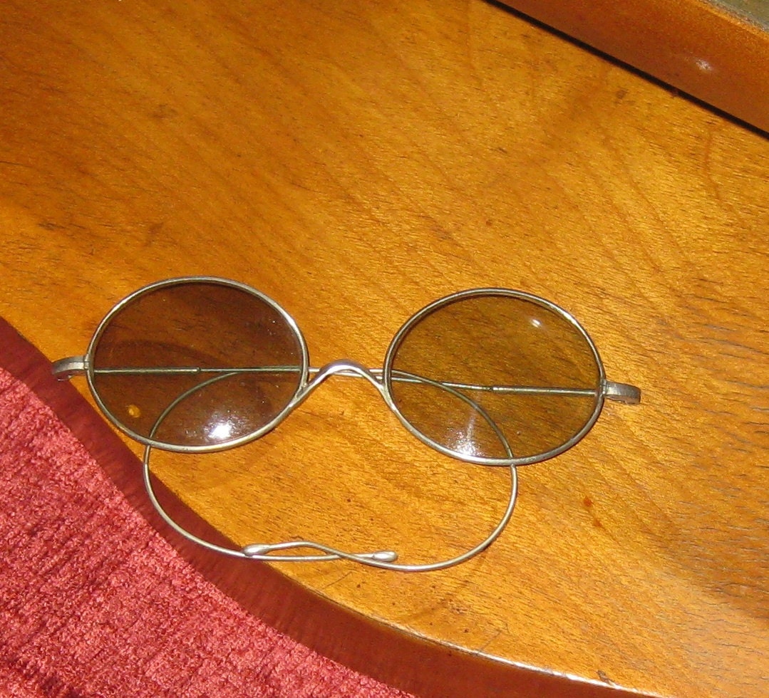 Vintage Oval Wire White Metal Sunglasses with Flexible Wire Arms, 1900-1920