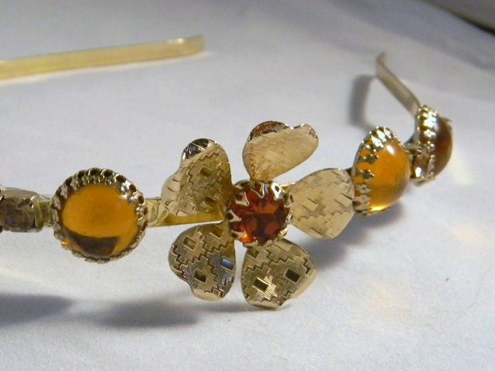 Amber Beauty- Vintage Gold and Amber Repurposed Headband